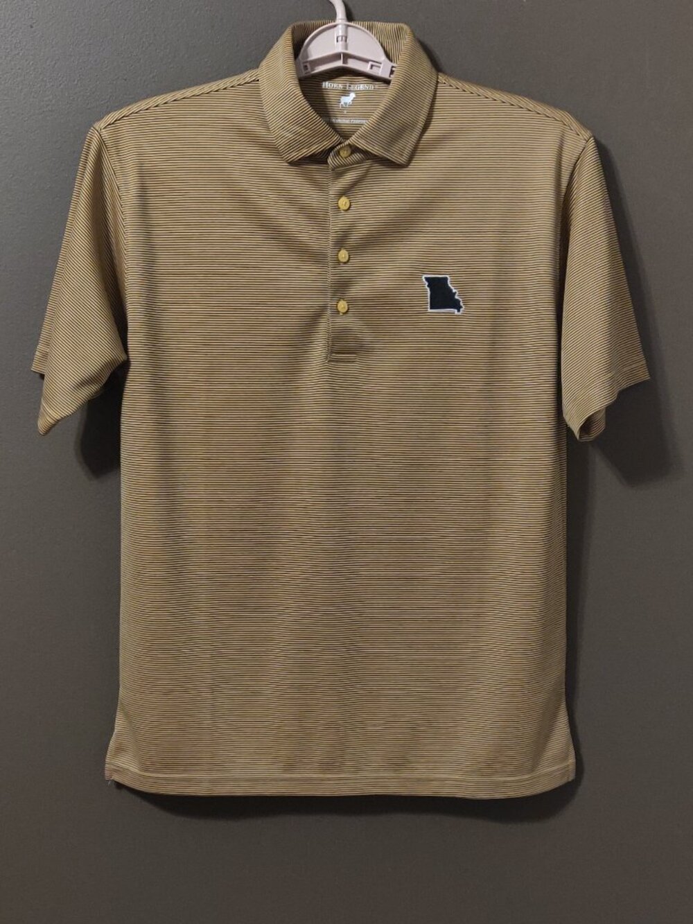 Horn Legend Black Yellow Stripe Golf Polo Embroidered State Of Missouri SMALL